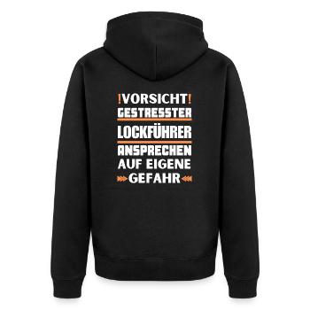 Don't talk to stressed decoy leaders! - Unisex Premium Organic Zip Hoodie - black - Back - Nico (187cm)