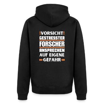 Gestresster Forscher nicht ansprechen! - Unisex Premium Bio Zip Hoodie - Schwarz - Hinten - Nico (187cm)
