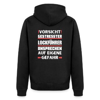 Don't talk to stressed decoy leaders! - Unisex Premium Organic Zip Hoodie - black - Back - Nico (187cm)