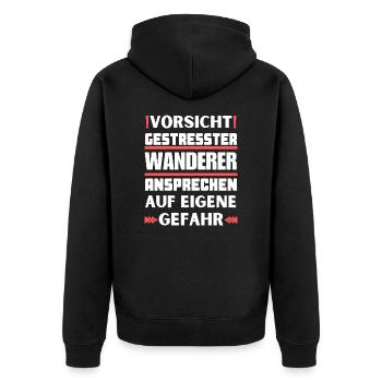 Gestresster Wanderer nicht ansprechen! - Unisex Premium Bio Zip Hoodie - Schwarz - Hinten - Nico (187cm)