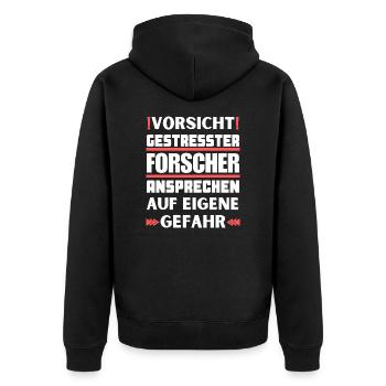 Gestresster Forscher nicht ansprechen! - Unisex Premium Bio Zip Hoodie - Schwarz - Hinten - Nico (187cm)