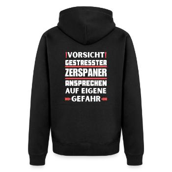 Gestresster Zerspaner nicht ansprechen! - Unisex Premium Bio Zip Hoodie - Schwarz - Hinten - Nico (187cm)