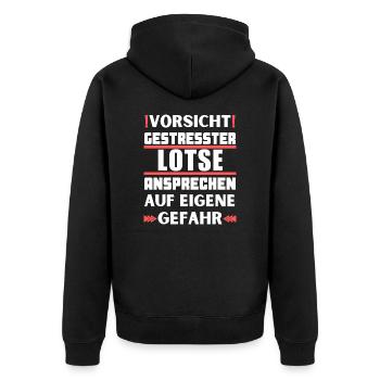 Gestresster Lotse nicht ansprechen! - Unisex Premium Bio Zip Hoodie - Schwarz - Hinten - Nico (187cm)