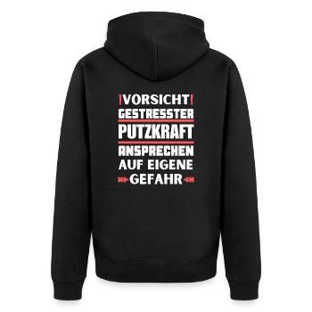 Do not approach stressed cleaners! - Unisex Premium Organic Zip Hoodie - black - Back - Nico (187cm)