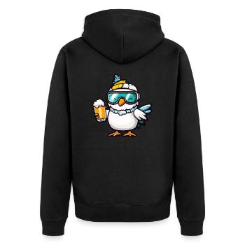 Taube Vogel Apres Ski Bier Comic - Unisex Premium Bio Zip Hoodie - Schwarz - Hinten - Nico (187cm)