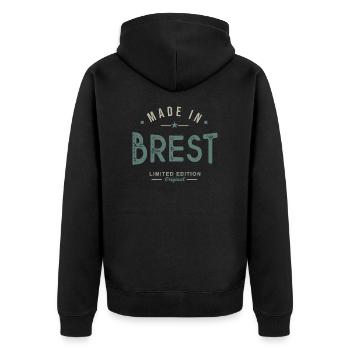 MADE IN BREST cadeau pour les bretons - Veste à capuche bio Premium Unisexe - noir - Dos - Nico (187cm)