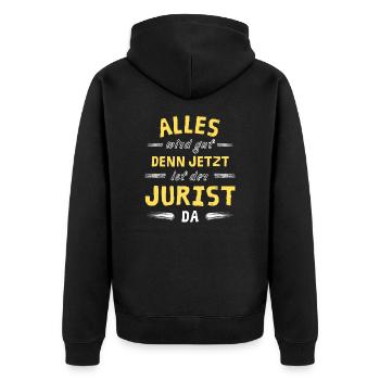 Alles wird gut denn jetzt ist der Jurist da - Unisex Premium Bio Zip Hoodie - Schwarz - Hinten - Nico (187cm)