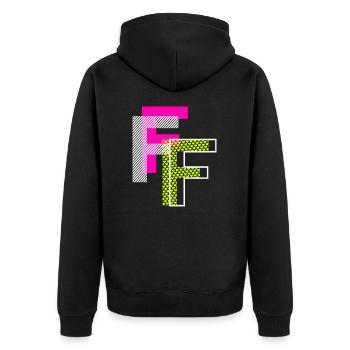 F Buchstabe - Unisex Premium Bio Zip Hoodie - Schwarz - Hinten - Nico (187cm)