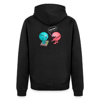 Atome, Elektron Proton, dickes Proton, fette sau - Unisex Premium Bio Zip Hoodie - Schwarz - Hinten - Nico (187cm)