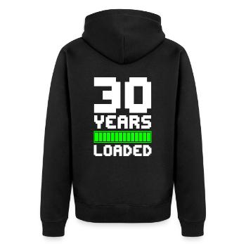 30 ANS CHARGÉ 30e anniversaire - Veste à capuche bio Premium Unisexe - noir - Dos - Nico (187cm)