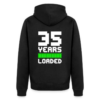 35 Years Loaded 35. Geburtstag - Unisex Premium Bio Zip Hoodie - Schwarz - Hinten - Nico (187cm)