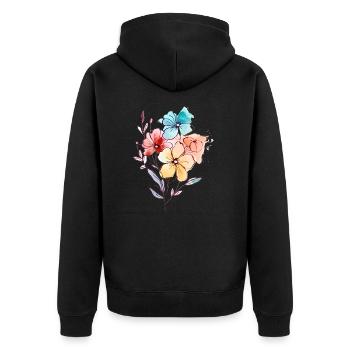 Blumen Wildblumen Wasserfarben pastell - Unisex Premium Bio Zip Hoodie - Schwarz - Hinten - Nico (187cm)