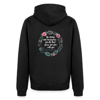 Sei Mutig und Stark Mose 31 6 Blumen Bibelspruch - Unisex Premium Bio Zip Hoodie - Schwarz - Hinten - Nico (187cm)