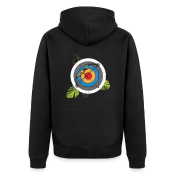 Bogenschützen Zielscheibe Compound Bogen - Unisex Premium Bio Zip Hoodie - Schwarz - Hinten - Nico (187cm)