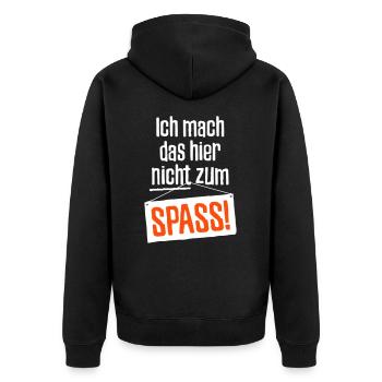 ich mach das hier nicht zum Spass - Respekt Spruch - Unisex Premium Bio Zip Hoodie - Schwarz - Hinten - Nico (187cm)