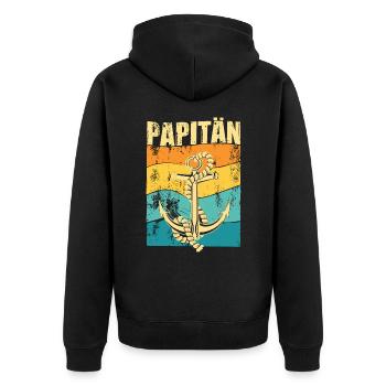 PAPITÄN - Retro Anker - Geschenkidee Papa - Unisex Premium Bio Zip Hoodie - Schwarz - Hinten - Nico (187cm)