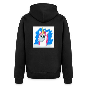 AI generated White & Pink Unicorn - Unisex Premium Organic Zip Hoodie - black - Back - Nico (187cm)
