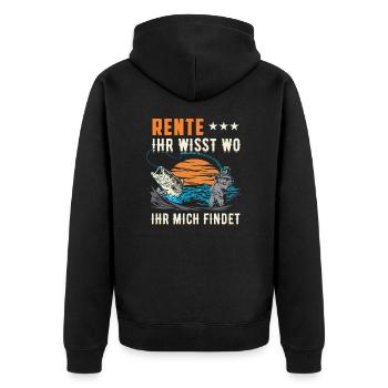 Rente ... ihr wisst wo ihr mich findet - Unisex Premium Bio Zip Hoodie - Schwarz - Hinten - Nico (187cm)