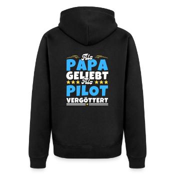 Als Papa geliebt, als Pilot vergöttert - Unisex Premium Bio Zip Hoodie - Schwarz - Hinten - Nico (187cm)