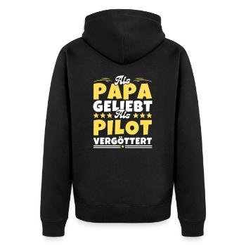 Als Papa geliebt, als Pilot vergöttert - Unisex Premium Bio Zip Hoodie - Schwarz - Hinten - Nico (187cm)