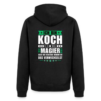 Ich bin Koch und kein Magier - Unisex Premium Bio Zip Hoodie - Schwarz - Hinten - Nico (187cm)
