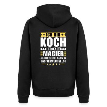 Ich bin Koch und kein Magier - Unisex Premium Bio Zip Hoodie - Schwarz - Hinten - Nico (187cm)
