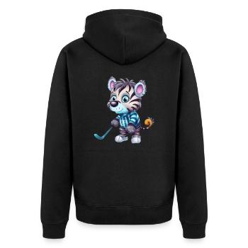 Eishockey Zebra: Kawaii auf dem Eis - Unisex Premium Organic Zip Hoodie - black - Back - Nico (187cm)