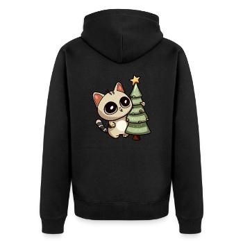 Weihnachtskatze: Beim festlichen Tannenbaum - Unisex Premium Bio Zip Hoodie - Schwarz - Hinten - Nico (187cm)