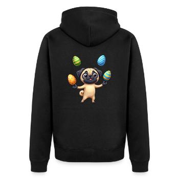 Easter Pug Juggling Eggs, Dog Artist - Unisex Premium Organic Zip Hoodie - black - Back - Nico (187cm)
