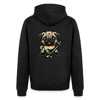Carlin de hockey sur glace, chien en tenue de joueur - Veste à capuche bio Premium Unisexe - noir - Dos - Nico (187cm)