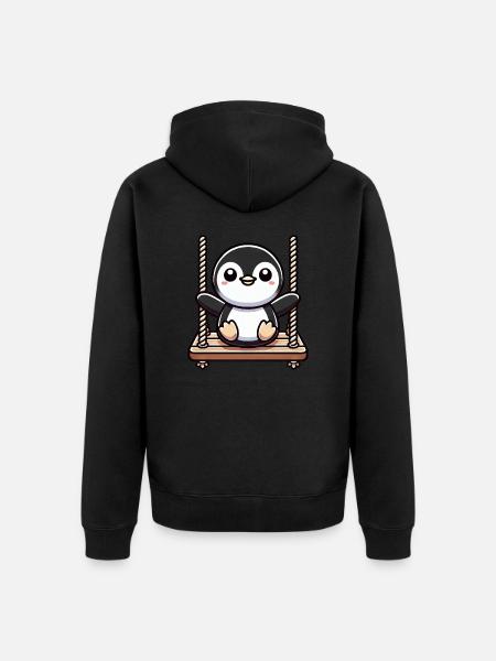 Cute Penguin Swing Cartoon Playground - Unisex Premium Organic Zip Hoodie - black