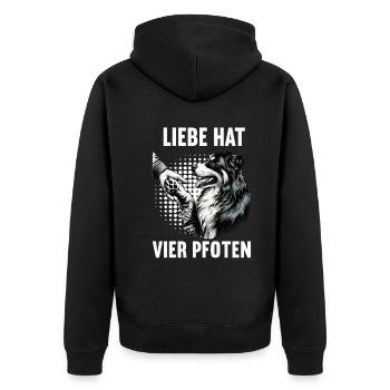 Liebe hat Vier Pfoten Australian Shepherd Aussie - Unisex Premium Bio Zip Hoodie - Schwarz - Hinten - Nico (187cm)