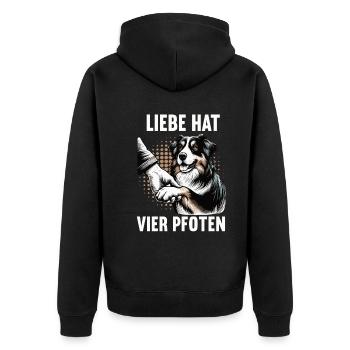 Liebe hat Vier Pfoten Australian Shepherd Aussie - Unisex Premium Bio Zip Hoodie - Schwarz - Hinten - Nico (187cm)