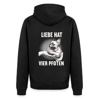 Liebe hat Vier Pfoten Französische Bulldogge - Unisex Premium Bio Zip Hoodie - Schwarz - Hinten - Nico (187cm)