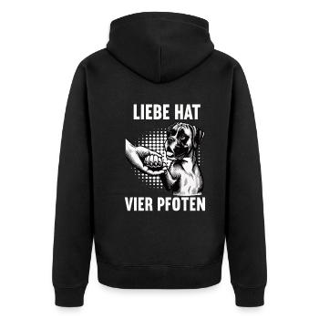 Liebe hat Vier Pfoten Boxer Boxerhalter Boxerhund - Unisex Premium Bio Zip Hoodie - Schwarz - Hinten - Nico (187cm)