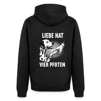 Liebe hat Vier Pfoten Dalmatiner Dalmatinerhalter - Unisex Premium Bio Zip Hoodie - Schwarz - Hinten - Nico (187cm)