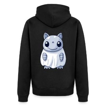 Gürteltier Halloween Comic Geist - Unisex Premium Bio Zip Hoodie - Schwarz - Hinten - Nico (187cm)
