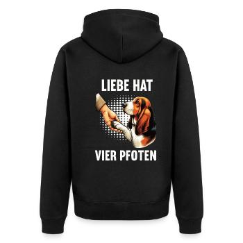 Liebe hat Vier Pfoten Basset Hound Basset Hounds - Unisex Premium Bio Zip Hoodie - Schwarz - Hinten - Nico (187cm)