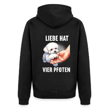 Liebe hat Vier Pfoten Bichon frise Bichon Hund - Unisex Premium Bio Zip Hoodie - Schwarz - Hinten - Nico (187cm)