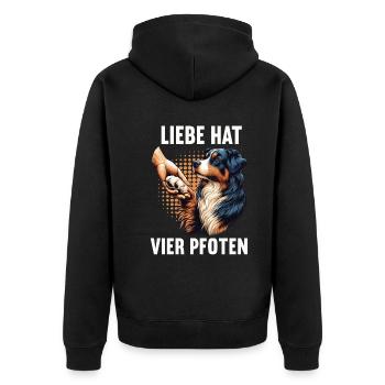 Liebe hat Vier Pfoten Australian Shepherd Aussie - Unisex Premium Bio Zip Hoodie - Schwarz - Hinten - Nico (187cm)