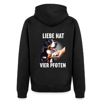 Liebe hat Vier Pfoten Appenzeller Sennenhund Senne - Unisex Premium Bio Zip Hoodie - Schwarz - Hinten - Nico (187cm)
