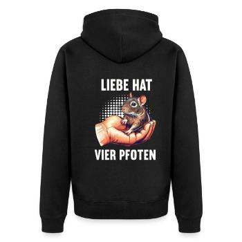 Liebe hat Vier Pfoten Degu Degubesitzer Deguhalter - Unisex Premium Bio Zip Hoodie - Schwarz - Hinten - Nico (187cm)