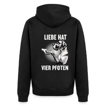 Liebe hat Vier Pfoten Deutsche Dogge Doggenhalter - Unisex Premium Bio Zip Hoodie - Schwarz - Hinten - Nico (187cm)