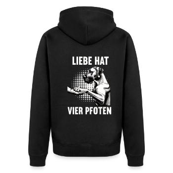 Liebe hat Vier Pfoten Deutsche Dogge Doggen - Unisex Premium Bio Zip Hoodie - Schwarz - Hinten - Nico (187cm)