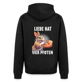 Liebe hat Vier Pfoten Kaninchen Hase Hasen langohr - Unisex Premium Bio Zip Hoodie - Schwarz - Hinten - Nico (187cm)