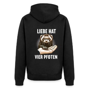 Liebe hat Vier Pfoten Frettchen Frettchenhalter - Unisex Premium Bio Zip Hoodie - Schwarz - Hinten - Nico (187cm)