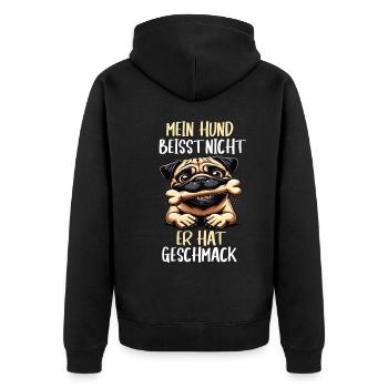 Mein Hund Beisst nicht Mops Möpse Mopsbesitzer - Unisex Premium Bio Zip Hoodie - Schwarz - Hinten - Nico (187cm)