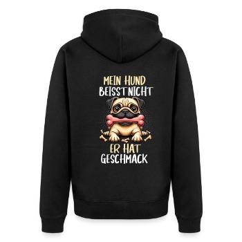 Mein Hund Beisst nicht Mops Möpse Mopsbesitzer - Unisex Premium Bio Zip Hoodie - Schwarz - Hinten - Nico (187cm)