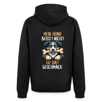 Mein Hund Beisst Nicht Australian Shepherd Aussie - Unisex Premium Bio Zip Hoodie - Schwarz - Hinten - Nico (187cm)