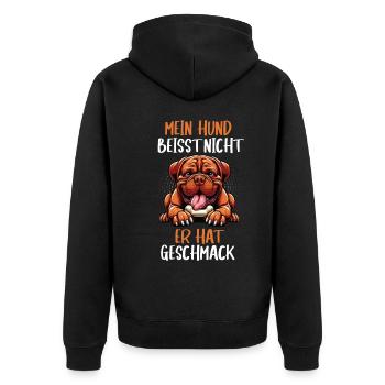 Mein Hund Beisst Nicht Bordeaux Dogge Bordeauxs - Unisex Premium Bio Zip Hoodie - Schwarz - Hinten - Nico (187cm)